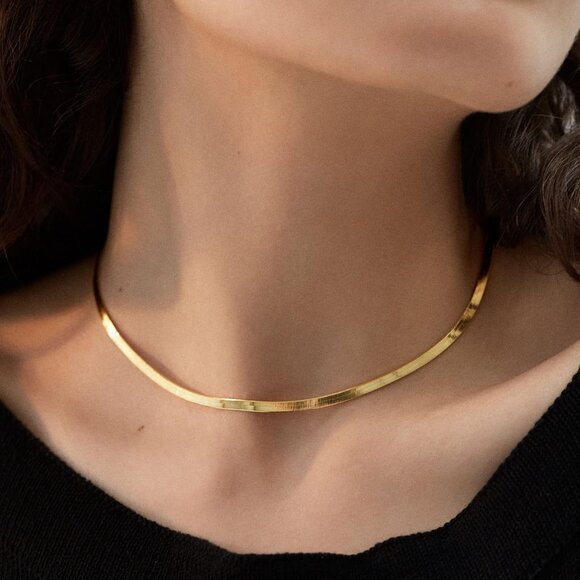 ⚡ Snake Chain Herringbone Necklace For Women Gold Filled 14K Gold Silver Plated - Picture 3 of 7